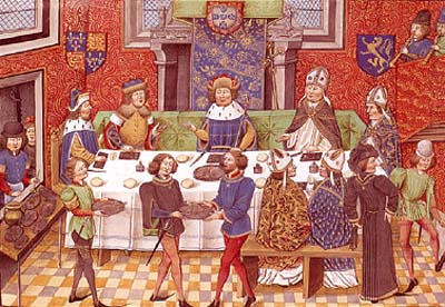 A medieval depiction of a banquet