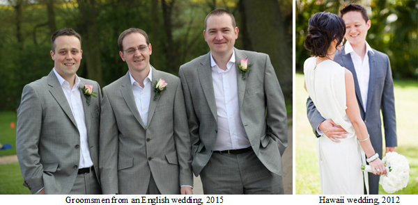 Modern wedding photograph showing casual and vulgar attire without ties