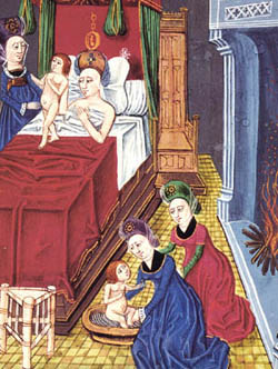 15th century midwife attending a birth