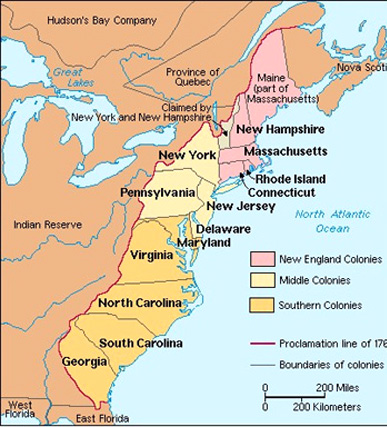 Map of the 13 colonies blank