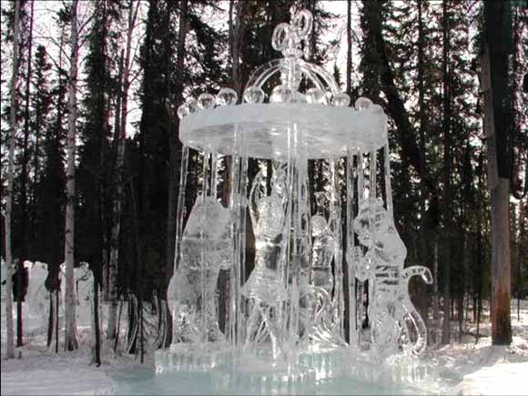 A fountain carved out of ice