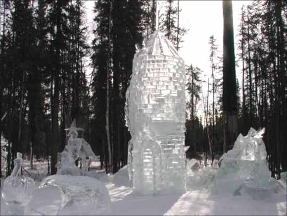 A castle tower sculpted from ice
