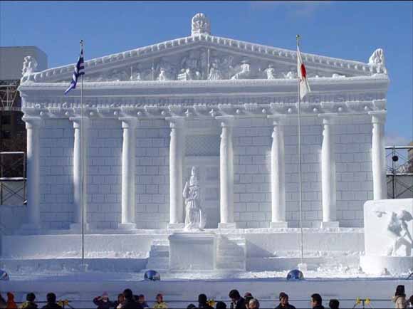 A huge building sculpted from ice
