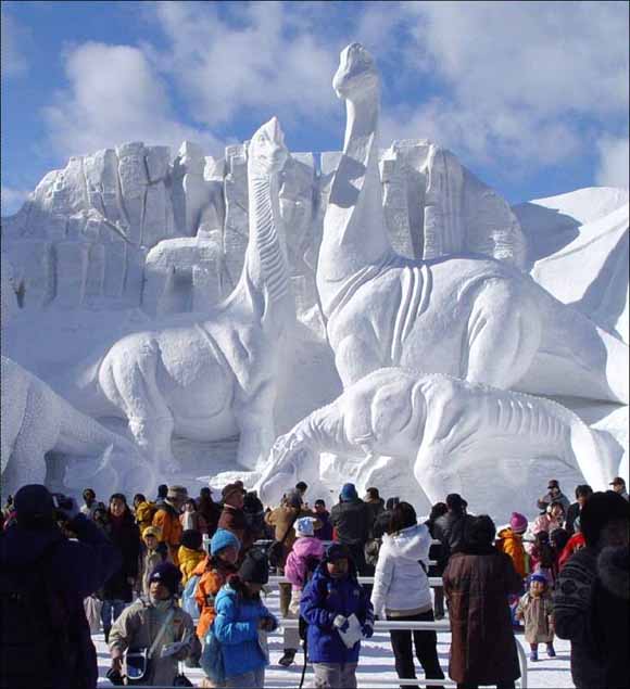 Dinosaur ice sculptures