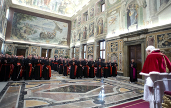 Pope Benedict XVI bids farewell to the cardinals, feb 28 2013