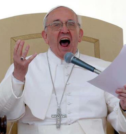 Pope Francis shouting during a talk