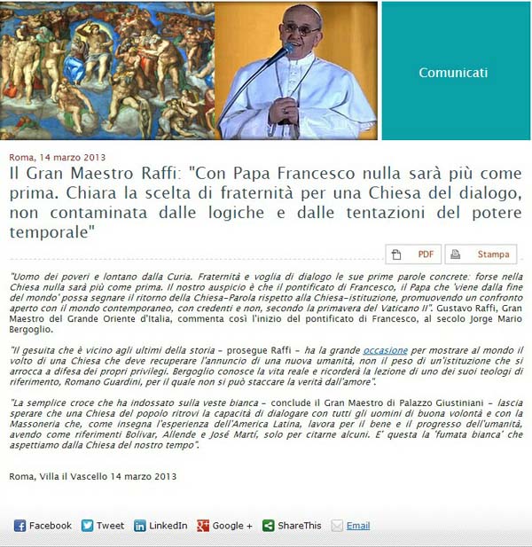 Italiam masonería Papa elogia a Francisco I - 02