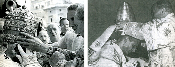 Pictures of the Papal Tiara during traditional coronation ceremonies