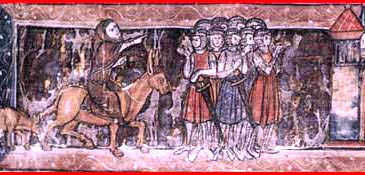 A medieval depiction of a religious preaching a crusade