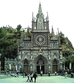 The facade of the Sanctuario de Las Lajas