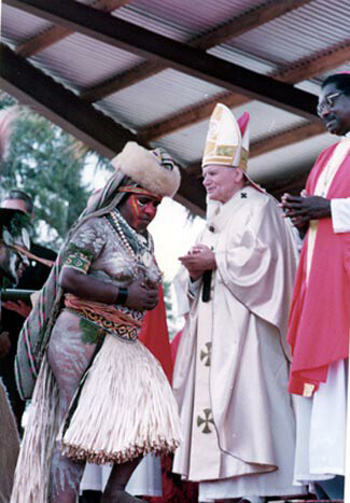 Nude woman bring Offertory gifts to John Paul II