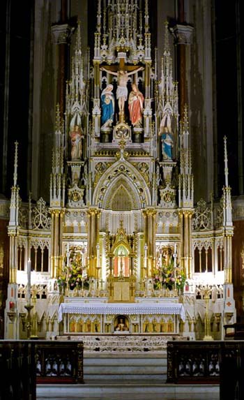 A splendid cathedral altar with Christ above it