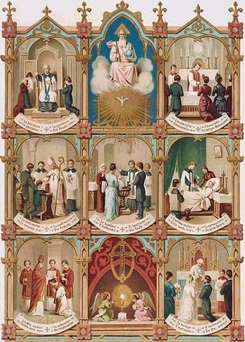 Vintage artistic depiction of the seven sacraments