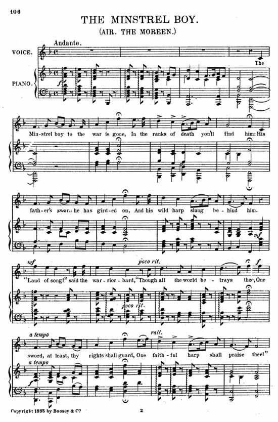 The Minstrel Boy Sheet music for voice and piano