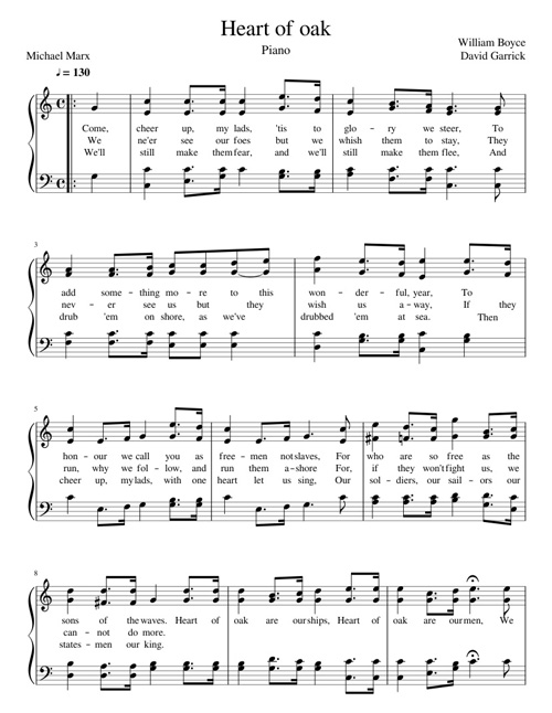 Sheet music for Heart of Oak