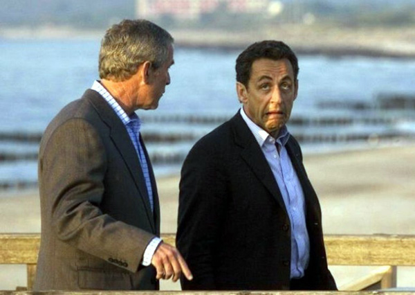 Georges Bush with Nicolas Sarkozy