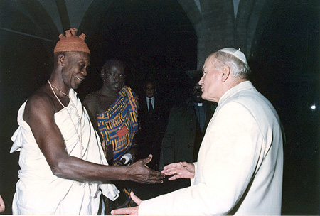 John Paul II greets voodoo priests - Assisi