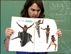 A teacher showing pictures of a homosexual dancer