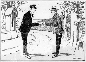 A depiction of colleagues greeting each other in the street