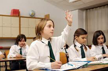 A student respectfully raising their hand