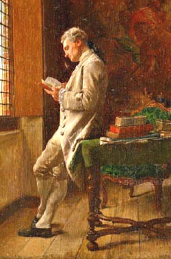 A painting of a man reading alone