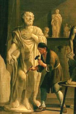 A painting of a sculptor working on a statue