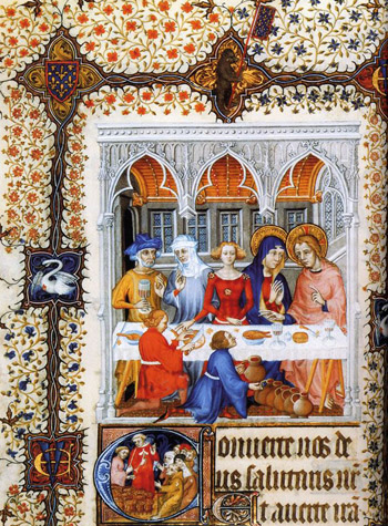 A medieval prayer book depiction of the marriage at Cana