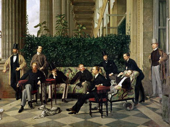 A painting of well dressed 19th century gentlemen
