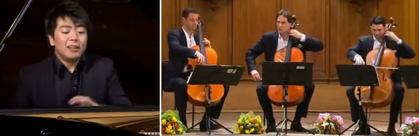 Pianist Lang Lang and the Berlin philharmonic performing in casual attire