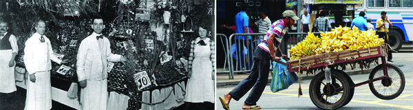 Fruit vendors - contrasting historic and modern photographs