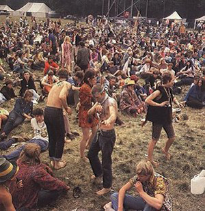A large group of hippies in a field
