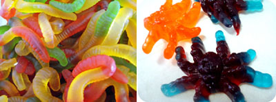 Gummy worms and gummy spiders