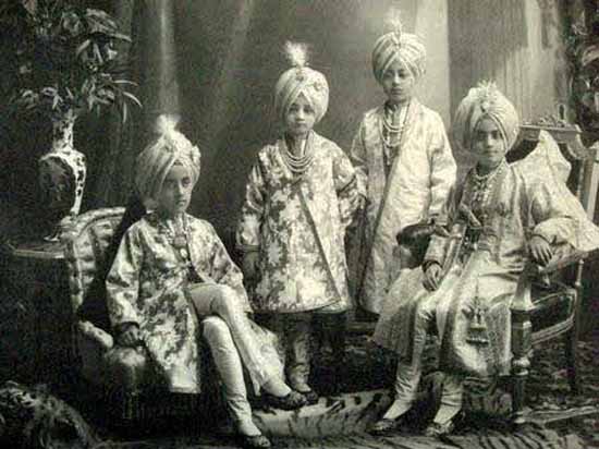 Black and white photograph of four Indian princes of the Mahajara