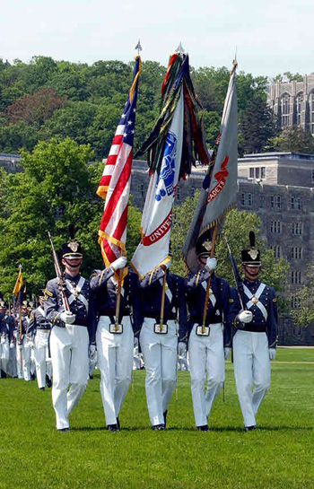 west point cadets carrying flags during a march