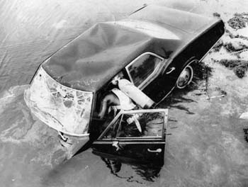 The damaged and sunk car of Ted Kennedy