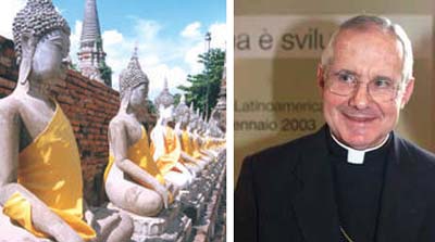 Cardinal Tauran and a row of Buddha statues