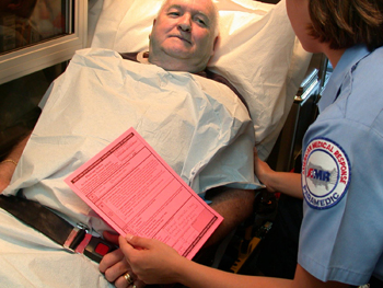 A POLST patient being offered the pink form