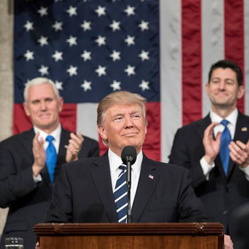 President Trump smiling at his state of Union address