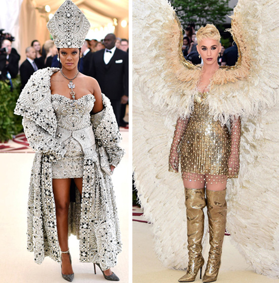 Rihanna dressed as a pope and Kate Perry dressed as an angel