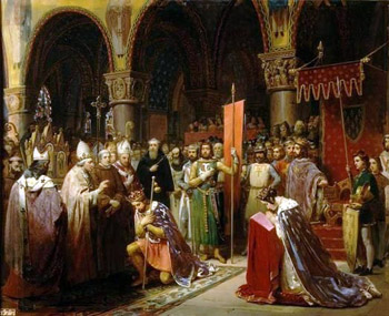 A painting of Louis VII taking the cross