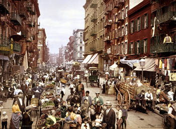 A historical photograph depicting Little Italy - New York