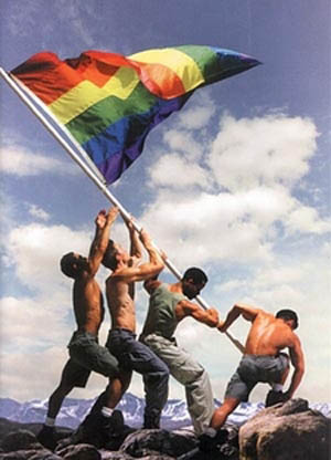 A homosexual parody of Iwo Jima: gay flag