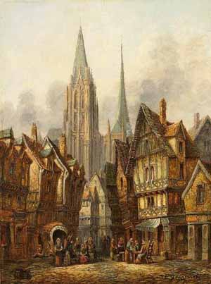 A painting of a Medieval city - Pieter Cornelius Dommersen