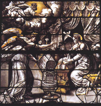 Renaissance stained glass window at Saint Gervais Sant Protais