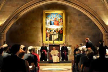 Benedict seeking commonality with protestants and schismatics in St. Mary Cathedrals's crypt