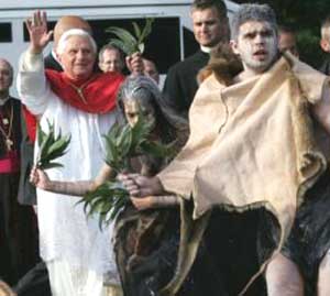 Pope Benedict in a tribal ceremony with witch-doctors