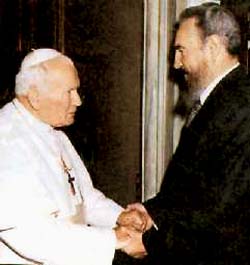 John Paul II warmly greets Castro