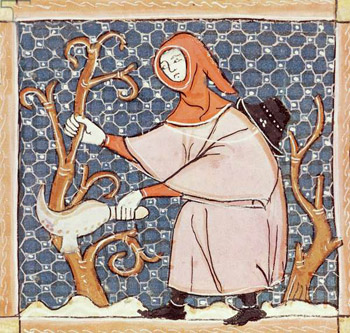 A medieval manuscript depicting pruning