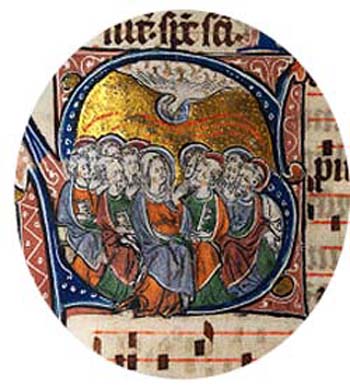 Medieval illumination of Pentecost