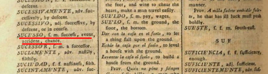 Spanish-English dictionary says suceso translates to success